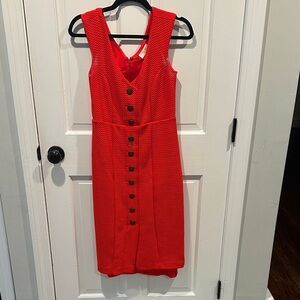 Maeve Vibrant Red Midi Dress with Buttons, Size XS